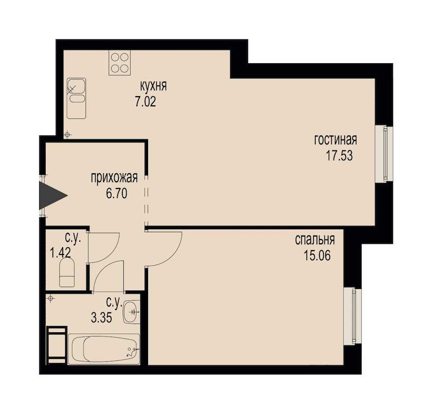 Однокомнатная квартира в : площадь 51.08 м2 , этаж: 2 – купить в Санкт-Петербурге